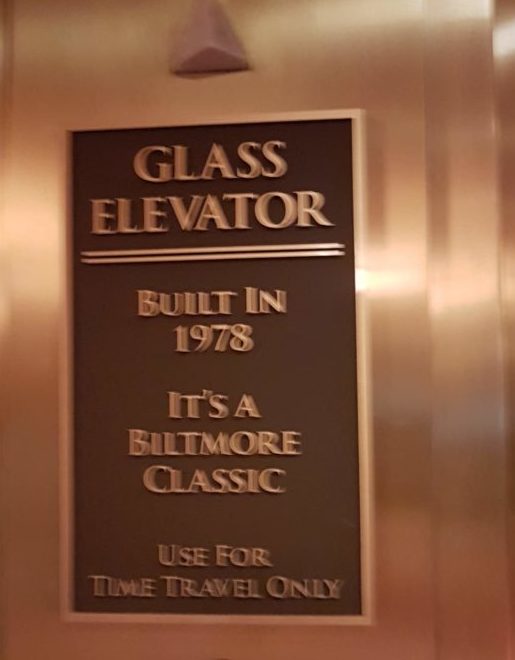 Biltimore glass elevator sign