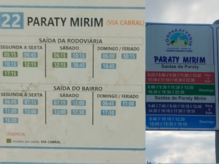 Horários do transporte público para Paraty-Mirim