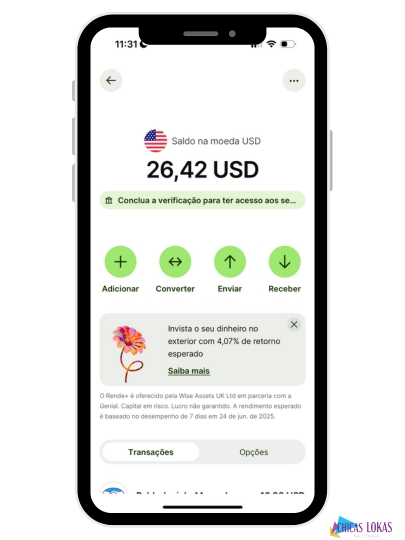 adicionar dinheiro no saldo wise